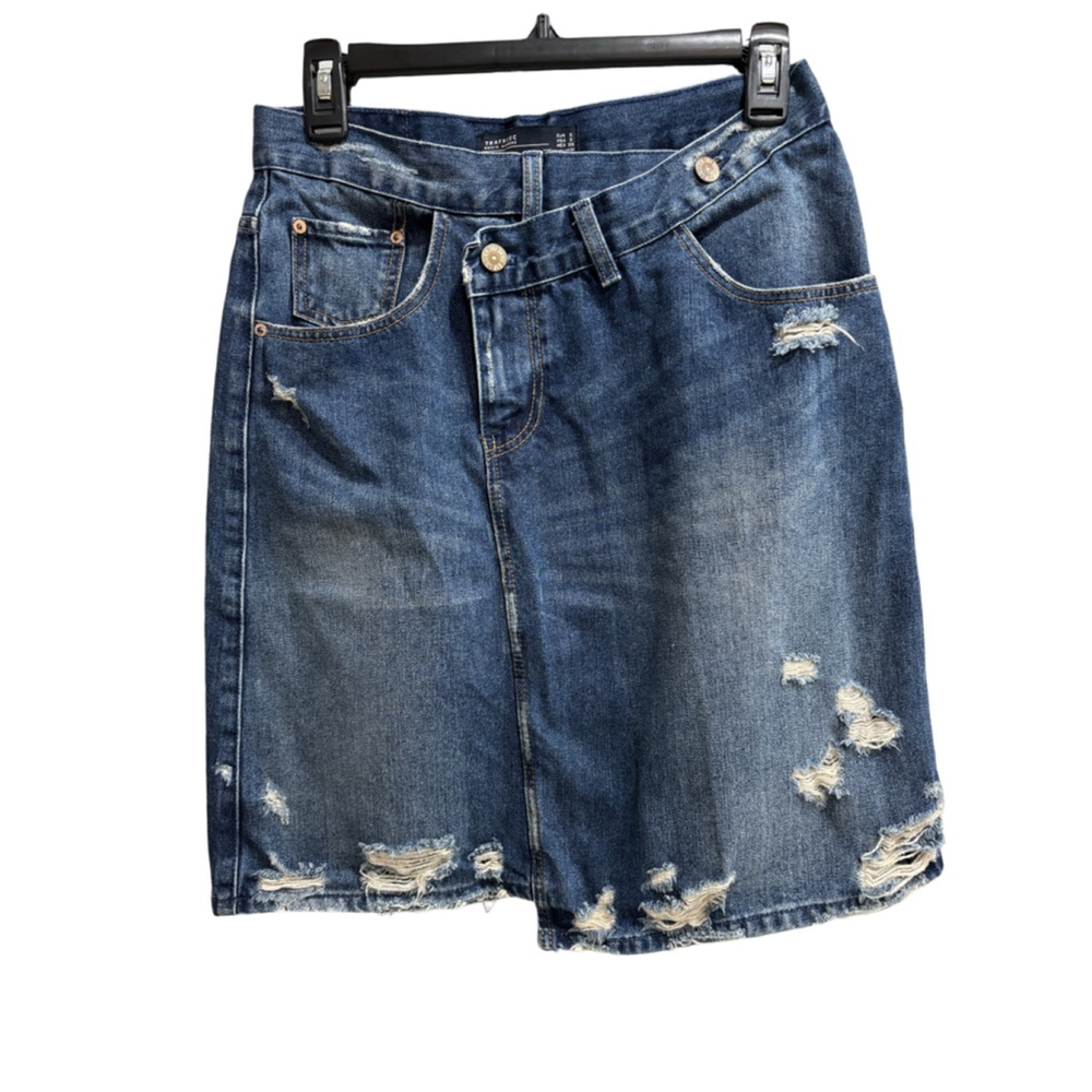 Zara Trafaluc Blue Distressed Denim Skirt Size S - Picture 2 of 4